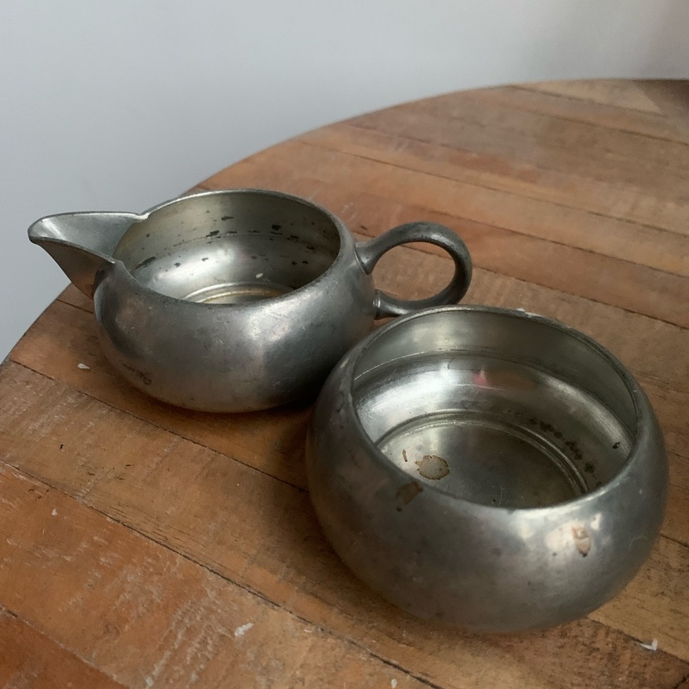 Vintage Royal Holland Pewter creamer and sugar bowl - Made in Holland KMD TIEL